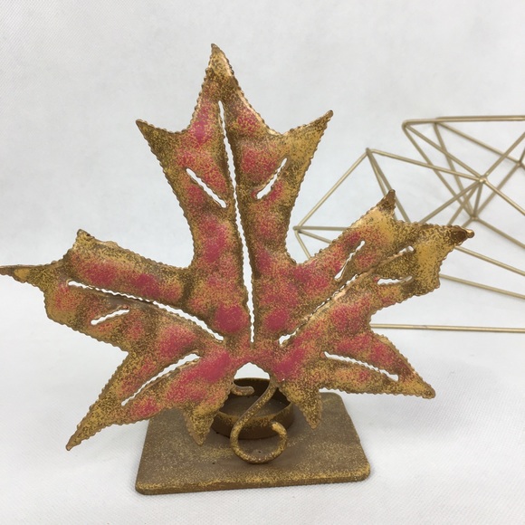 Large Fall Metal Leaf Candle Holder - Picture 3 of 6